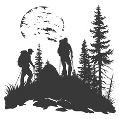 Silhouette camp activity in nature full body black color only - obrazy, fototapety, plakaty
