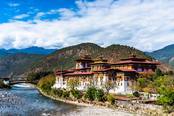 View of Punakha Dzong Bhutan. - obrazy, fototapety, plakaty
