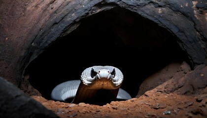 A-Hooded-Cobra-Emerging-From-A-Dark-Cave- - obrazy, fototapety, plakaty