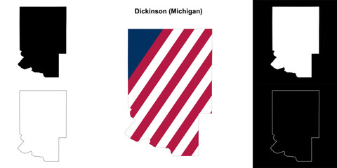 Dickinson County (Michigan) outline map set - obrazy, fototapety, plakaty