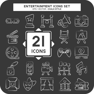 Icon Set Entertainment. related to Hobby symbol. chalk Style. simple design illustration