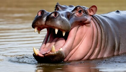 A-Hippopotamus-With-Its-Mouth-Wide-Open-Displayin-