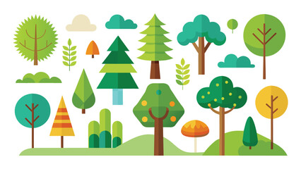  Set of Tree element items minimal isolated flat vector pro collection illustration on white background.