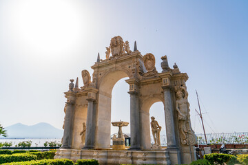 Naples, Italy. Fontana del Gigante - A monumental white stone fountain designed by Italian sculptor...