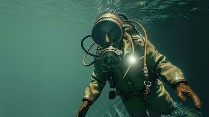 Naklejka premium Deep sea diver vintage suit