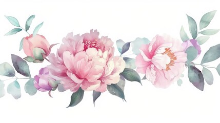 Obraz na płótnie Canvas pink peony blossom chinese painting on white background copyspace
