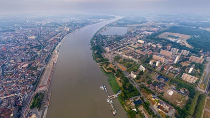 Rolgordijnen Antwerp, Belgium. Panorama of the city. Summer morning. Aerial view © nikitamaykov