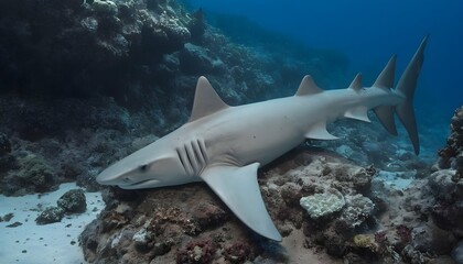 A-Hammerhead-Shark-Blending-Into-A-Rocky-Reef-