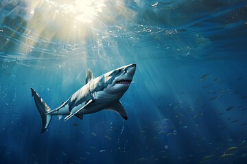 a shark swimming in the water - obrazy, fototapety, plakaty