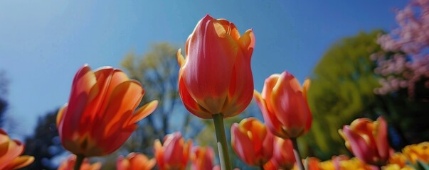 Obraz premium A few tulips under the blue sky,