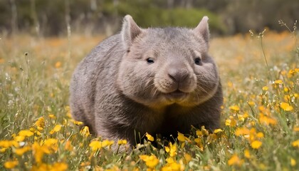 A-Happy-Wombat-Rolling-In-A-Field-Of-Wildflowers-