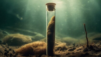 Wallpaper Microplastics in soil a test tube with soil sample - soil contaminated with mineral microplastics - obrazy, fototapety, plakaty