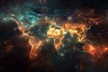 Network map globalization, society, business, and social. Generative Ai - obrazy, fototapety, plakaty