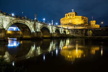 Castel Sant Angelo or Mausoleum of Hadrian in Rome Italy, built in ancient Rome, it is now the famous tourist attraction of Italy. - obrazy, fototapety, plakaty