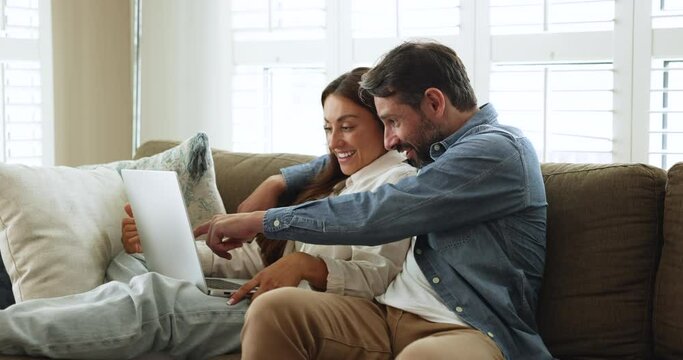 Millennial 35s 40s spouses lounging on sofa discuss purchase, ordering online goods spend free time on internet. Marketplace, electronic commerce clients, easy remote e-services usage for comfort life