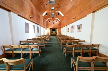 Inside a chapel at a Crematorium. 