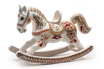 a white horse with gold and red designs