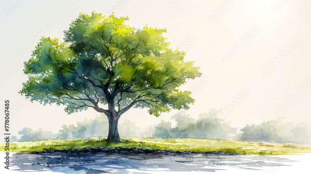 Poster vector watercolor of tree side view isolated on white background for landscape and architecture draw