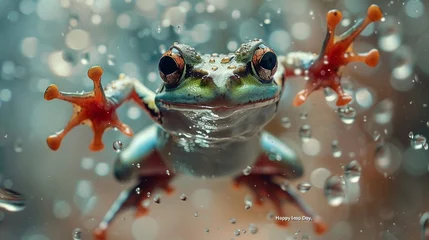 Deurstickers frog in the rain © juni studio