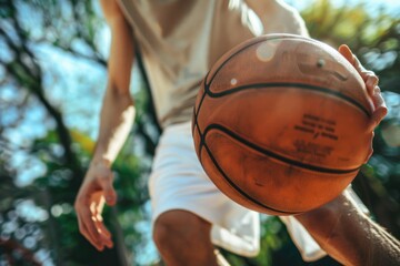Street basketball player playing outside