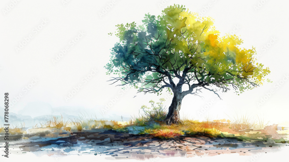 Aufkleber vector watercolor of tree side view isolated on white background for landscape and architecture draw