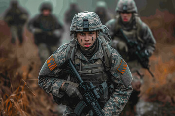 Soldiers Walking Through Field