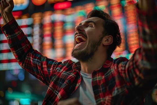 Successful online sports betting makes Guy Happy. Generative Ai