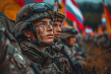 Group of Soldiers Standing Together - obrazy, fototapety, plakaty