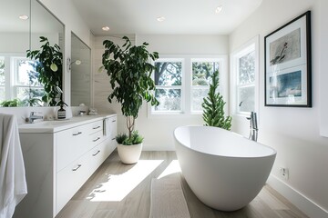 Fototapeta premium Minimalist Bathroom Interior with Clean Lines and Serene Ambiance