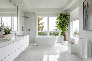 Fototapeta na wymiar Minimalist Bathroom Interior with Clean Lines and Serene Ambiance