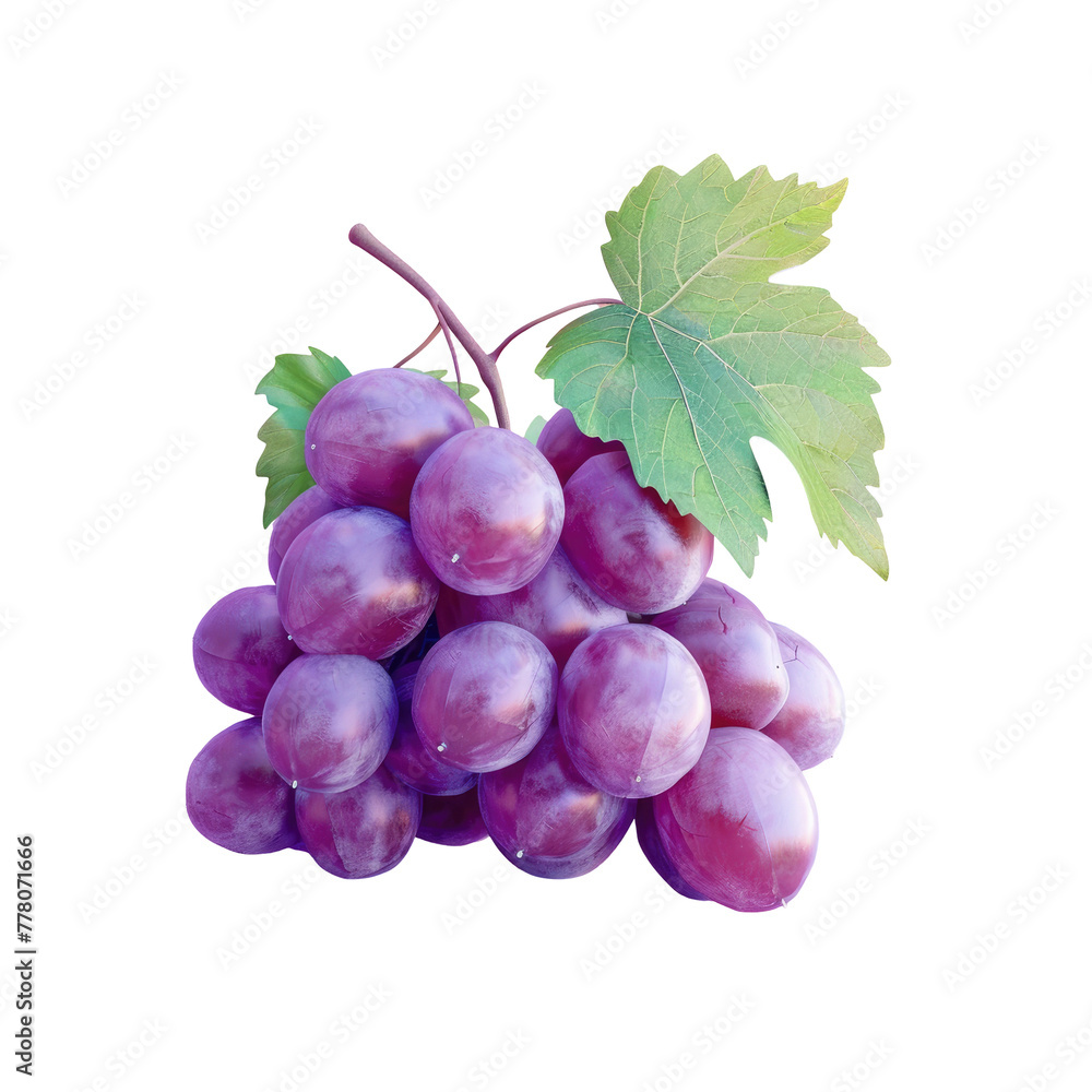 Poster a close up of a bunch of grapes with a leaf on a transparent background