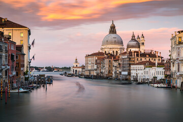 Venice cityscape with Grand Canal waterway, Venetian architecture colorful buildings - obrazy, fototapety, plakaty
