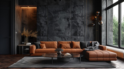 modern dark interior with sofa
