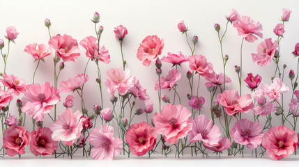 Watercolor botanical art summer pink flowers on white background.