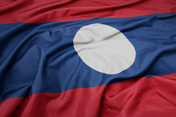 waving colorful national flag of laos.