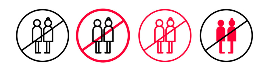 Public Place Social Distance Icon Prohibiting Hugs and Kisses for Couples
