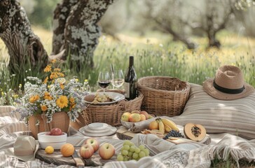 Rustic Picnic Setting in Open Field