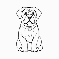 Mastiff Dog breed vector image Isolated black silhouette on white background Cute line art illustration 
