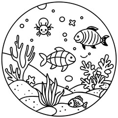  whimsical underwater world vector illustration.


