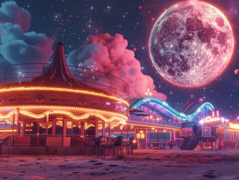 Retro lunar park vintage moon rides