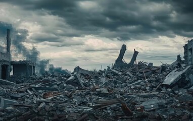 Ruined cityscape with overcast weather