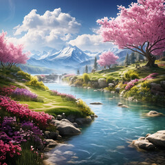 cherry blossoming in the nature