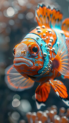 clownfish decorated with some large orange and turquoise diamonds