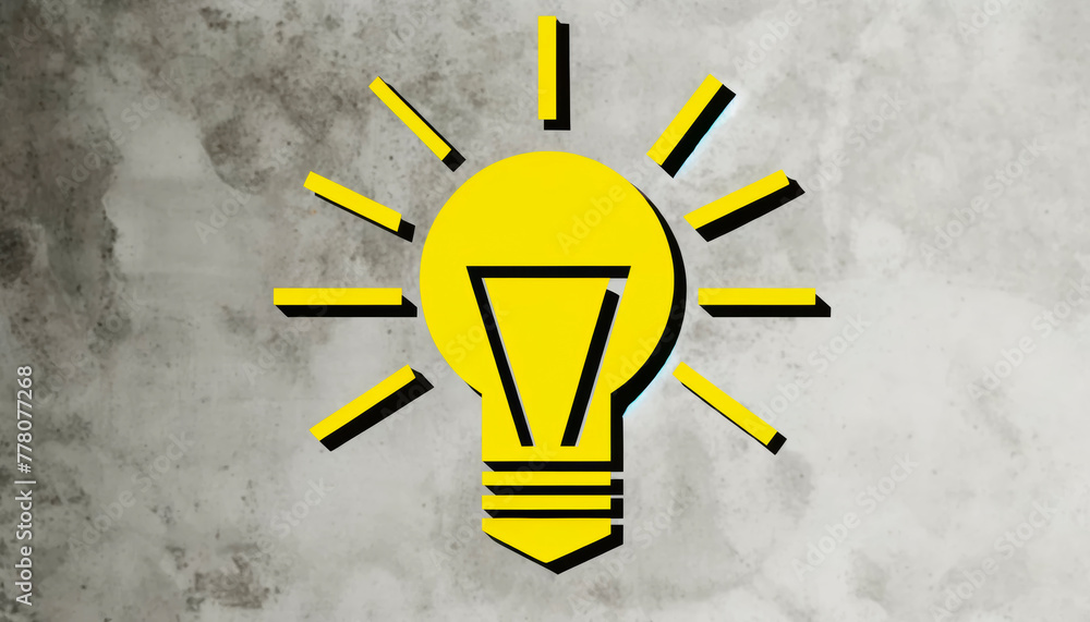 Poster Illustrated lightbulb on a textured concrete background symbolizing a bright idea or concept, Generative AI. Generative AI