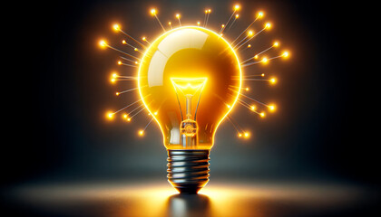 An illuminated lightbulb with small light trails against a dark backdrop, symbolizing an idea concept. Generative AI