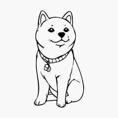 Fototapeta na wymiar Shiba Inu Dog breed vector image Isolated black silhouette on white background Cute line art illustration 