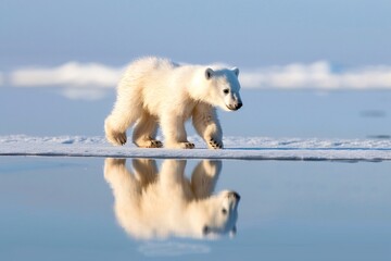 a polar bear walking on snow - obrazy, fototapety, plakaty