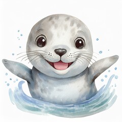 Mała urocza foka w wodzie ilustracja - obrazy, fototapety, plakaty