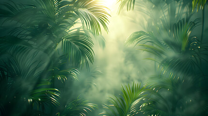 palm leaves, sun, and mist, - Powered by Adobe