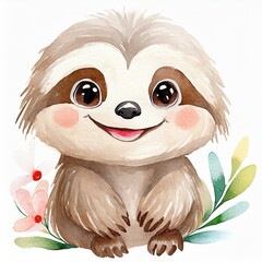 Namalowany mały uśmiechnięty leniwiec ilustracja - obrazy, fototapety, plakaty